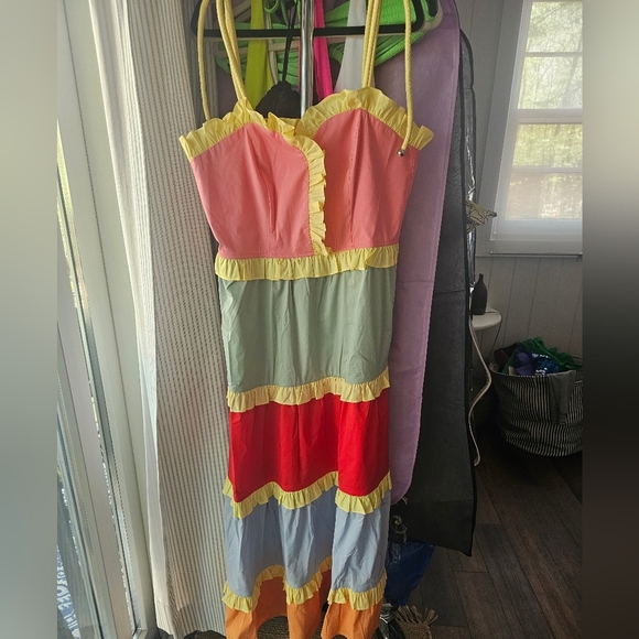 Celia B Tiered Colorblock Maxi Dress Size L - Picture 1 of 1